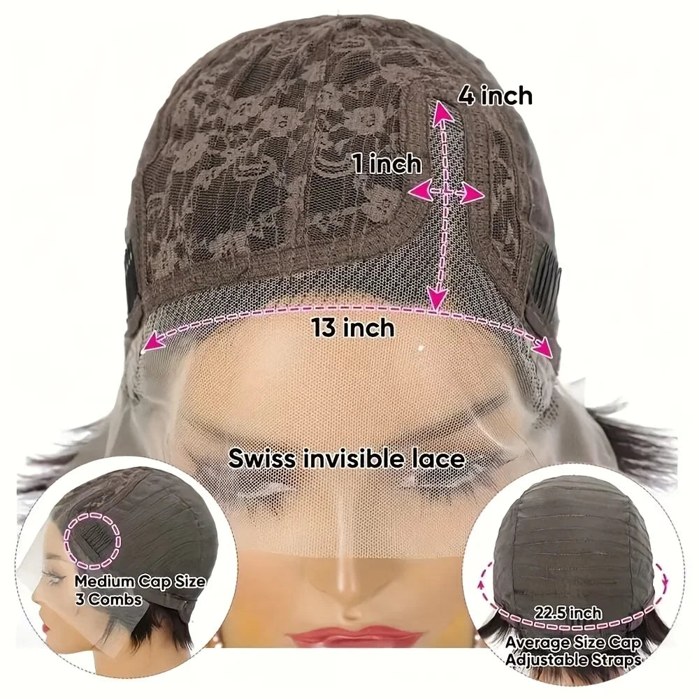 Brown short curly wave lace front wig made with Remy human hair for women