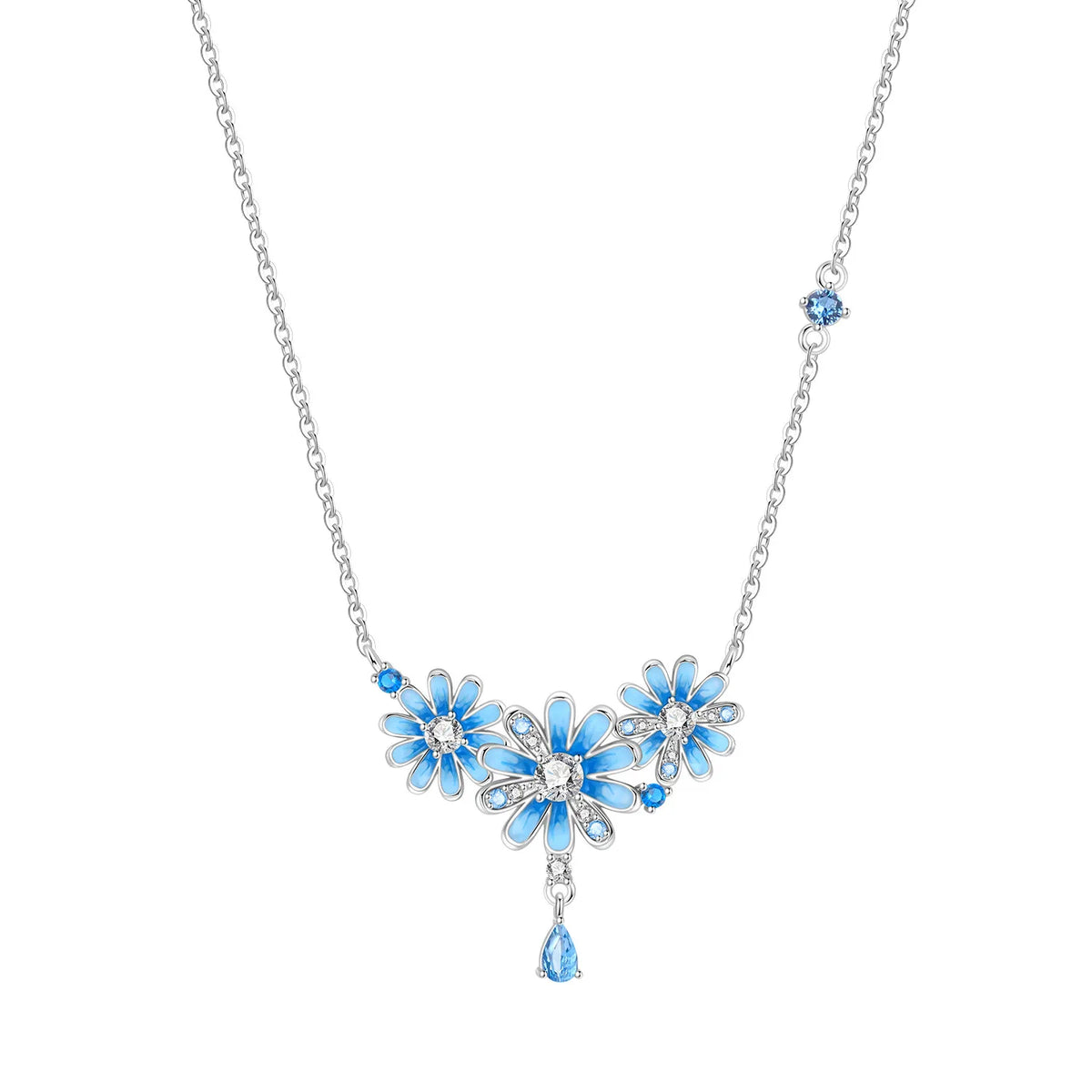 925 sterling silver blue daisy flower pendant necklace for women by HSF Marketplace