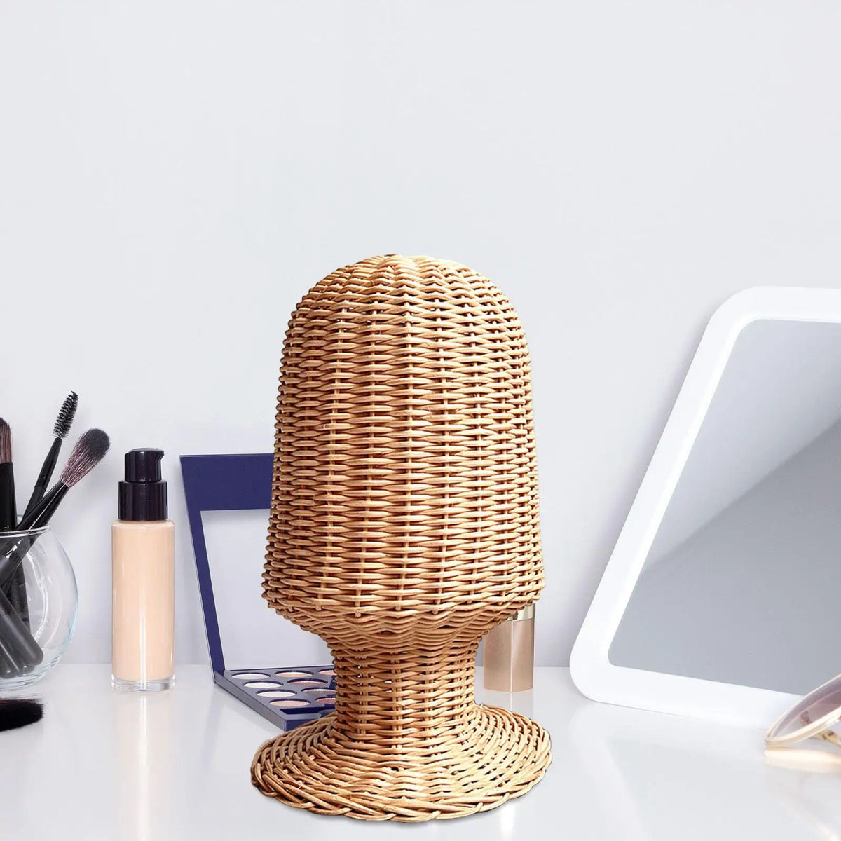 Tabletop Rattan Hat Rack for Hats Wigs Storage Display Stand Freestanding Durable Organizer for Home Office Restaurant Decor