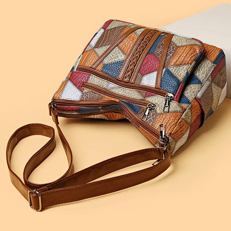 Women's vintage crossbody handbag by HSF Marketplace featuring multiple pockets, stylish retro design, and versatile shoulder strap.