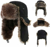 Women's faux fur trapper aviator hat with earflaps, warm Russian-style winter ski cap in brown