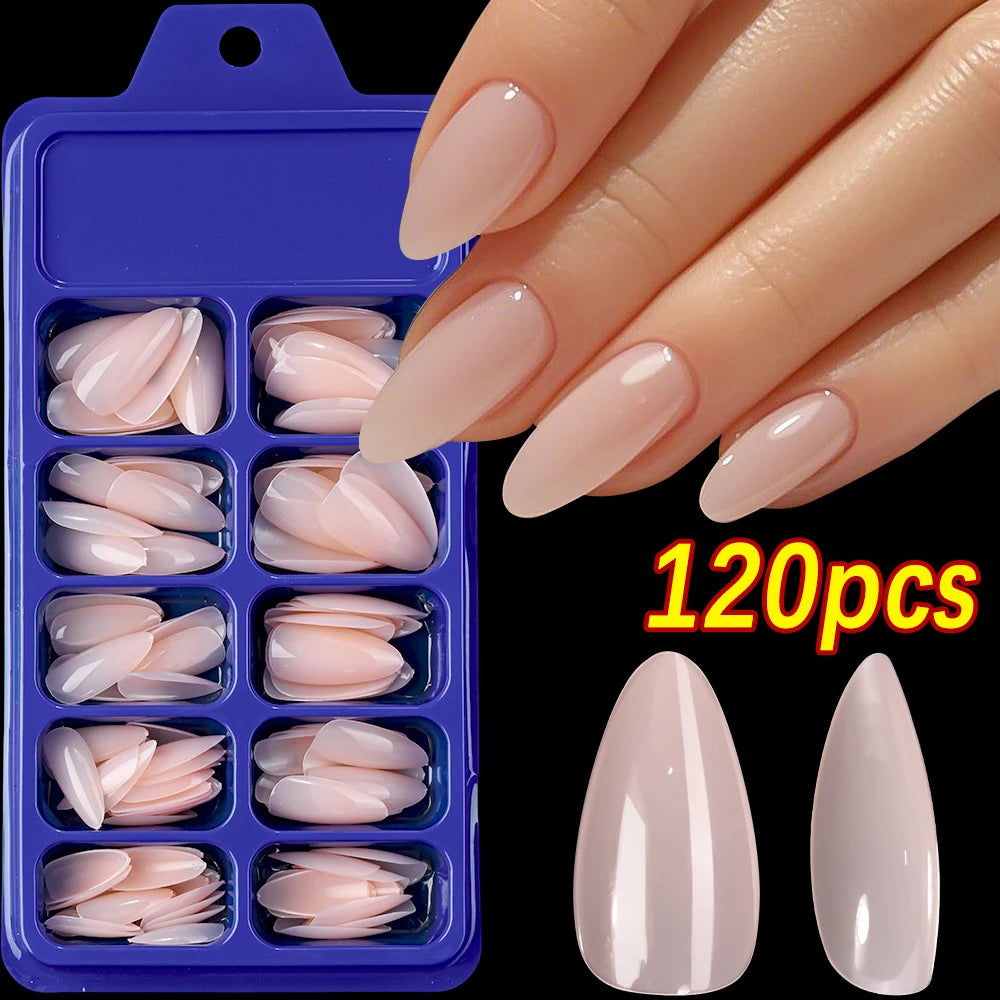 120-piece glossy pink short square coffin French full-cover press-on false nails by HSF Marketplace