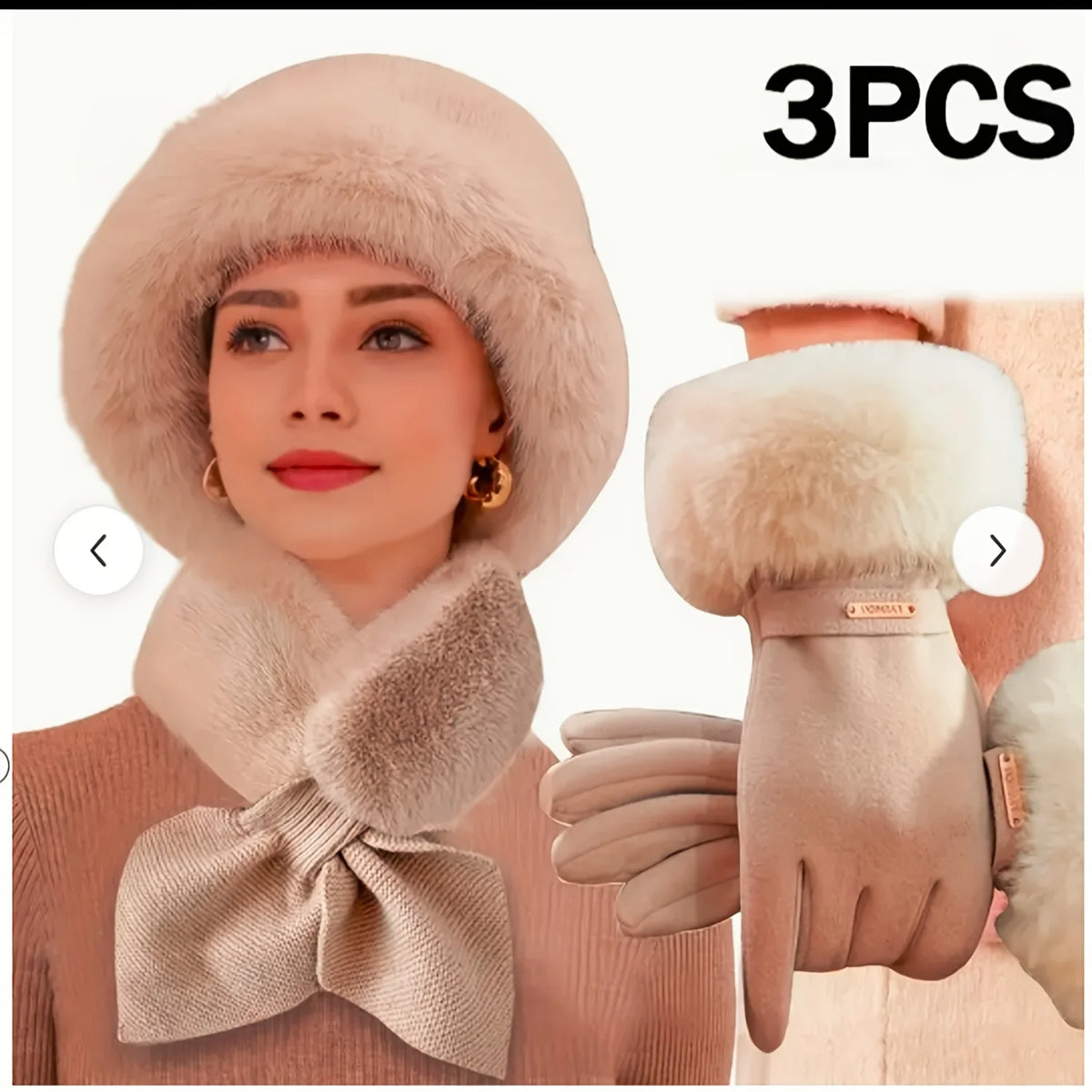 HSF Marketplace winter warmth set with plush hat, gloves, and scarf for cold-weather comfort