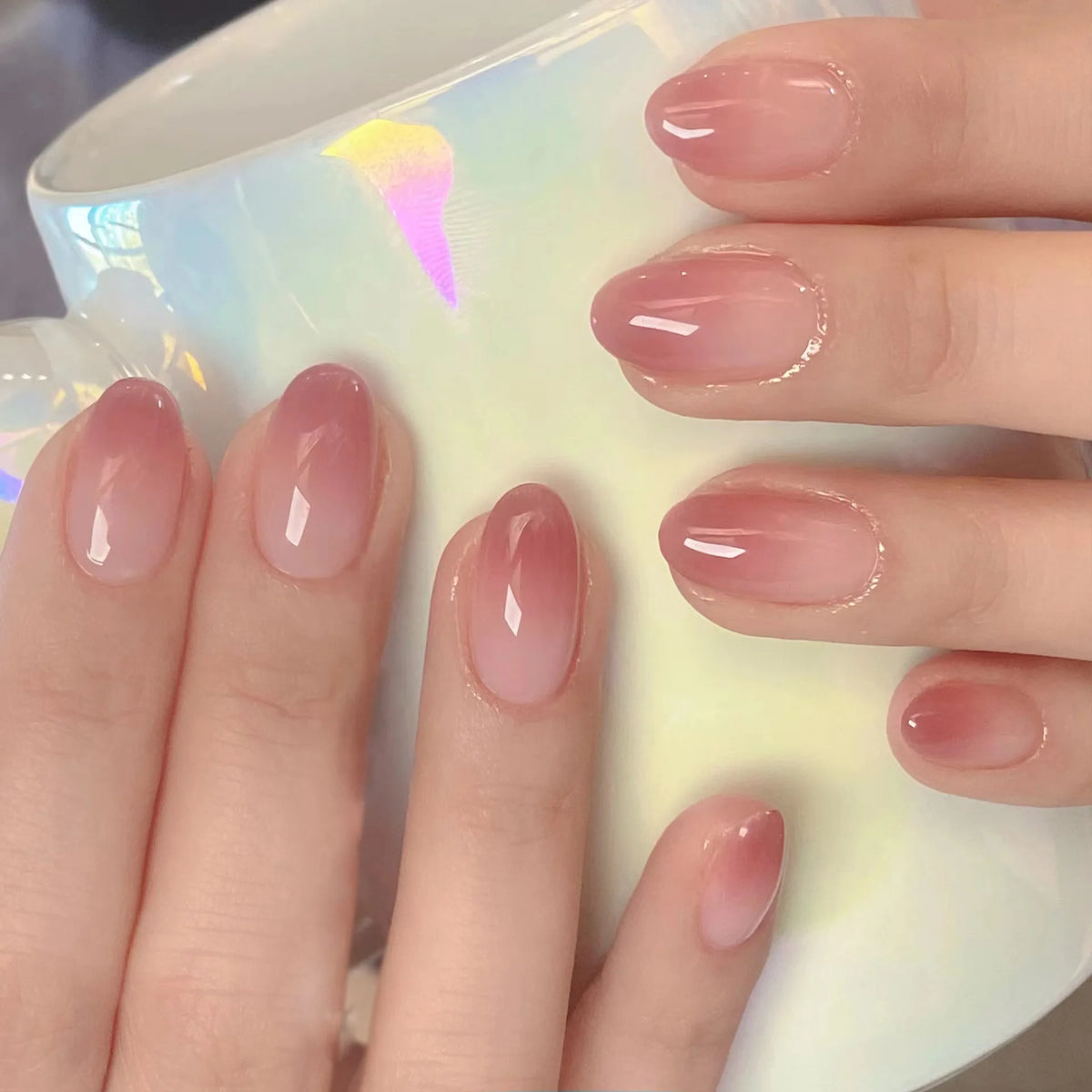 24-piece blush pink glitter diamond cat eye coffin press-on false nails by HSF Marketplace