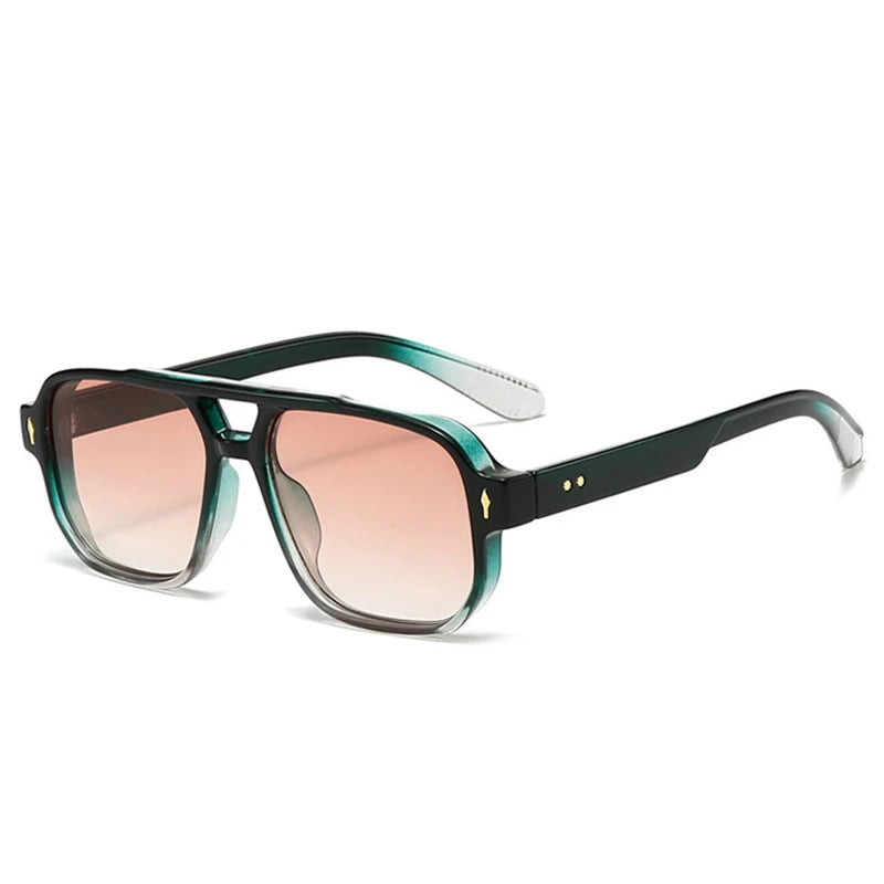 Vintage double bridge square sunglasses for men and women with clear ocean lenses, rivet accents, UV400 protection, by HSF Marketplace