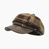 Women's plaid octagonal newsboy cap in vintage wool blend fabric by HSF Marketplace