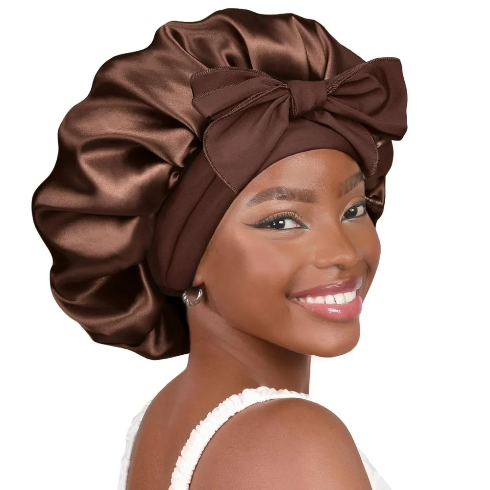 Oversized Satin Hat Sleeping Night Hat Cap Double Layered Hair Caps Curly Hair Nightcap Silk Bonnet Satin Bonnet Hair Bonnet