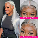13x6 Silver Grey Straight Lace Front Human Hair Wigs Pre Plucked 613 Blonde Body Wave Frontal Wigs For Women Brazilian Hair Wigs