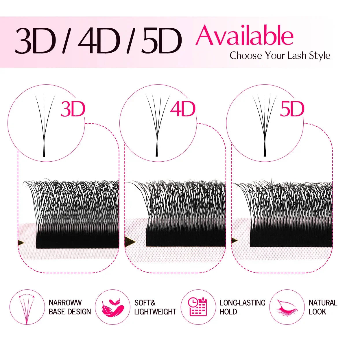 Arison narrow 3D/4D/5D premade eyelash extension fans in false eyelash trays by HSF Marketplace