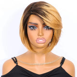 Rebecca Brazilian short straight human hair wig with bangs, side part, full machine-made, for black women, by HSF Marketplace.