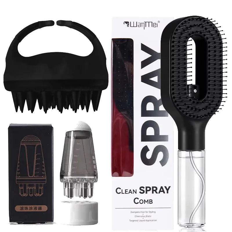 3Pcs Hair Care Set Spray Hair Comb Scalp Massager Shampoo Brush Hair Oil Applicator Bottle Scalp Massage Serum Apply Tool for Hair Growth Salon Styling
