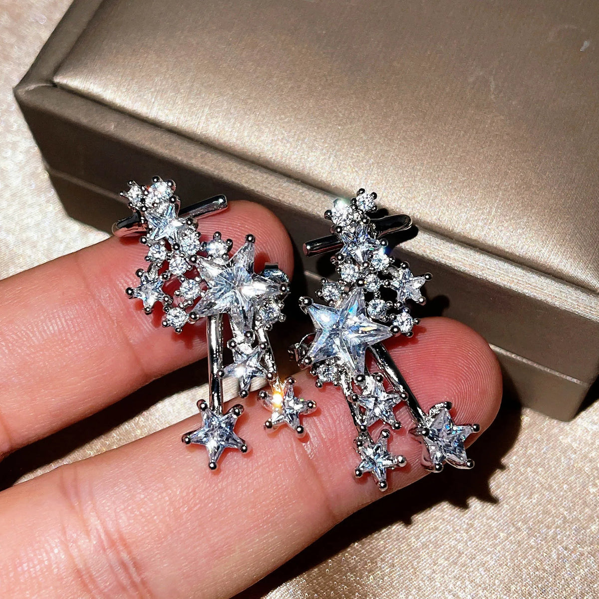 Shiny Star 925 silver needle earrings with AAA zircon for women by HSF Marketplace