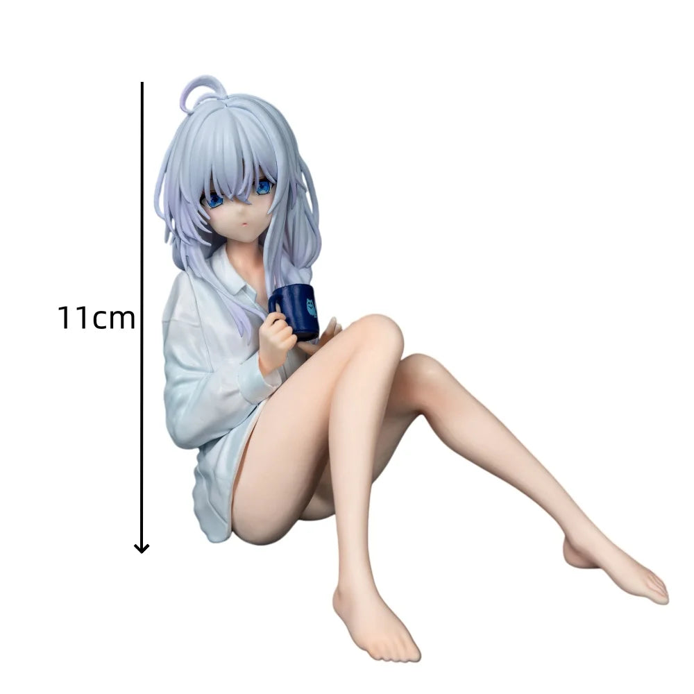 The Journey of Elaina anime girl figure sitting in pajamas, 11cm collectible desktop statue by HSF Marketplace