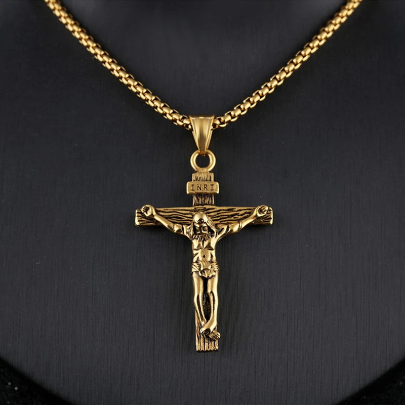Stainless steel Jesus cross necklace for men, gold and silver options, HSF Marketplace jewelry