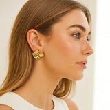 Stainless steel square stripe stud earrings for women by HSF Marketplace