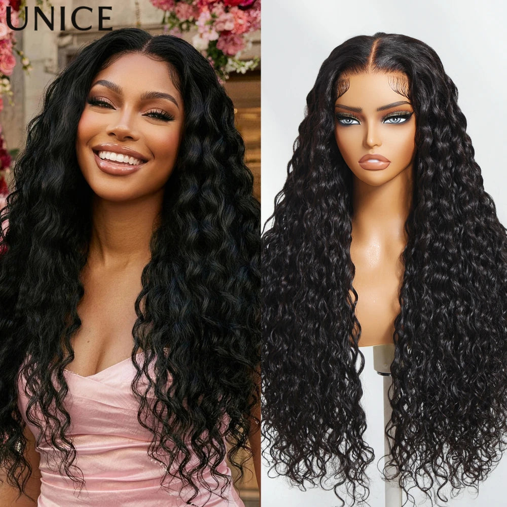 Water wave human hair wig with baby hair by HSF Marketplace, shown with soft waves and natural-looking hairline