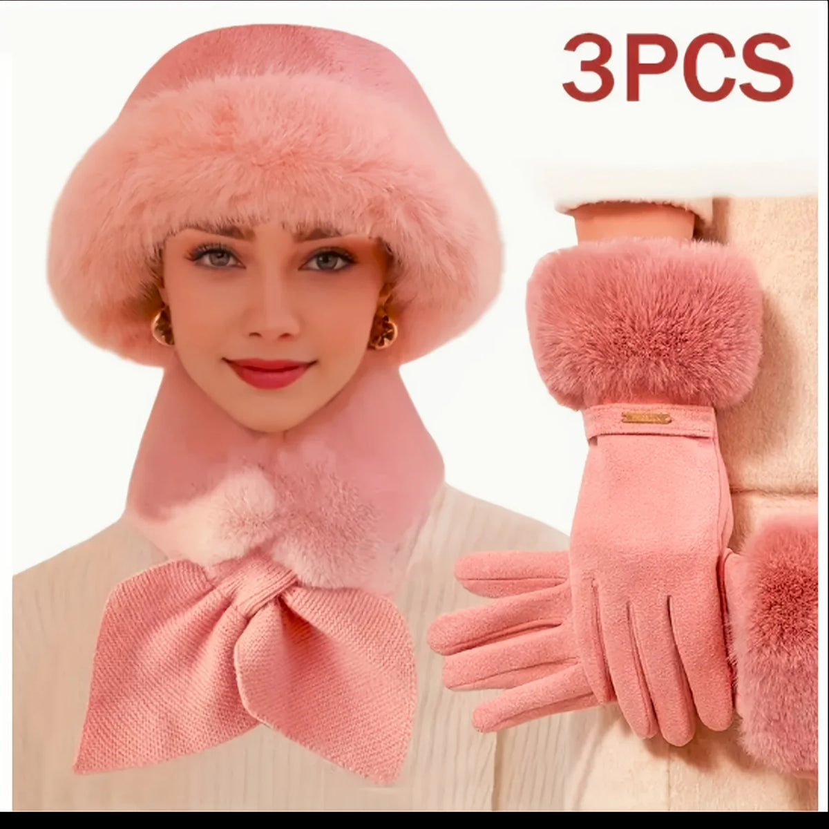 Winter Warmth plush hat, gloves, and scarf set by HSF Marketplace in cozy winter accessories style