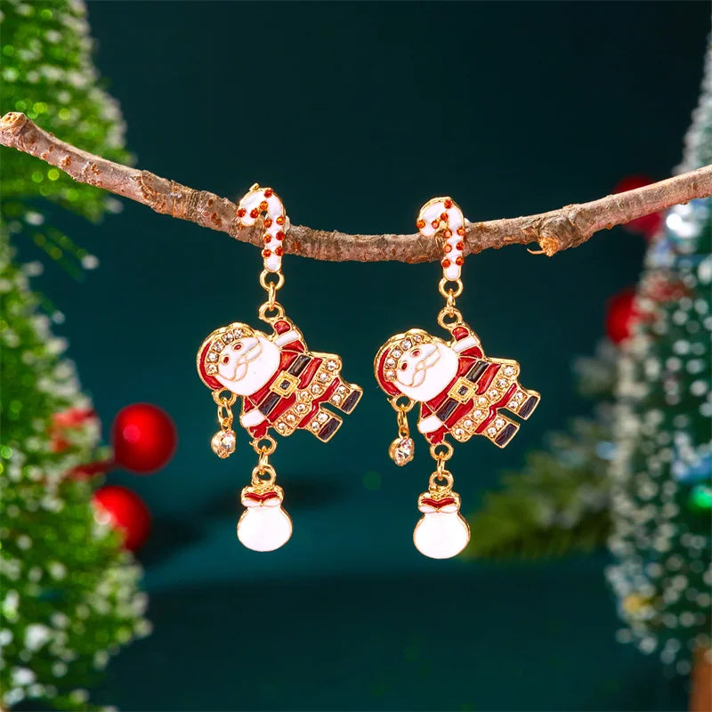 Creative Christmas Grandpa and Grandma Zircon Stud Earrings For Women White Pearl Crystal Snowman Elk Earring New Year Jewelry
