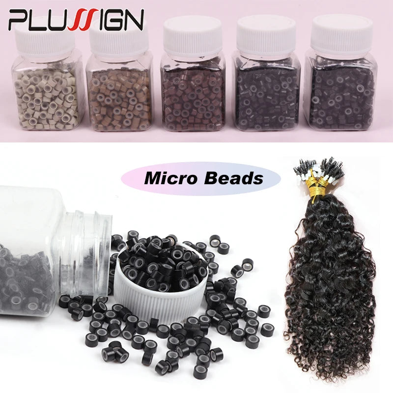 Beige Silicone Tubes Beads Locks Micro Link Ring Tube For Most I-Tip Hair Extension Tips 500Pcs Silicone Lined Micro Ring Beads