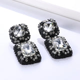Vintage Costume Jewelry Party Accessories Gunblack Chunky Gray Black Crystal Rhinestone Square Statement Earrings for Women
