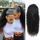 Curly deep wave drawstring ponytail extensions with clip-in thick human hair for Black women