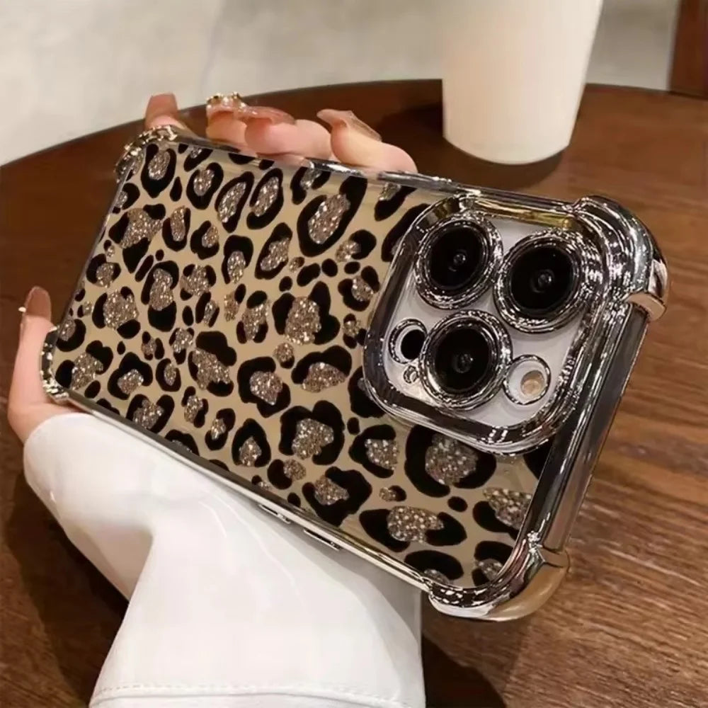 Golden leopard print shockproof phone case for iPhone 11–18 Pro Max by HSF Marketplace