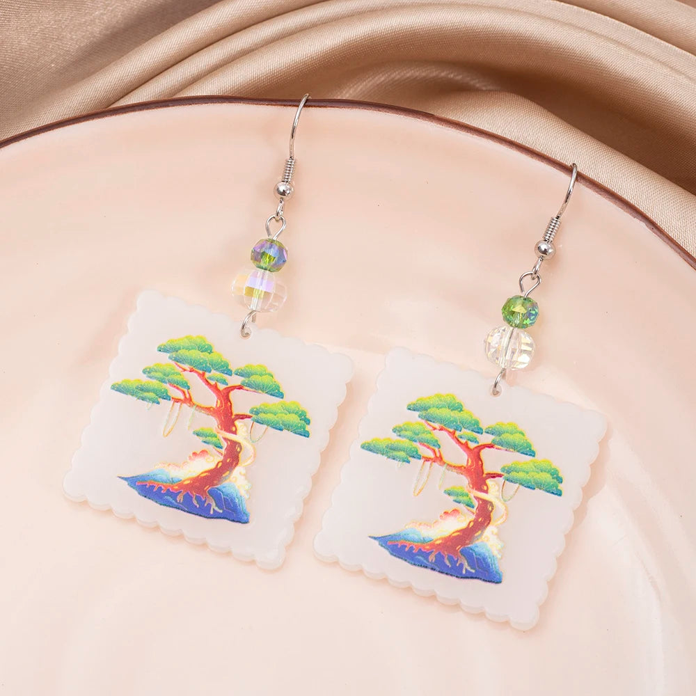 Red brown vintage tree dangle earrings for women by HSF Marketplace