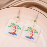 Red brown vintage tree dangle earrings for women by HSF Marketplace