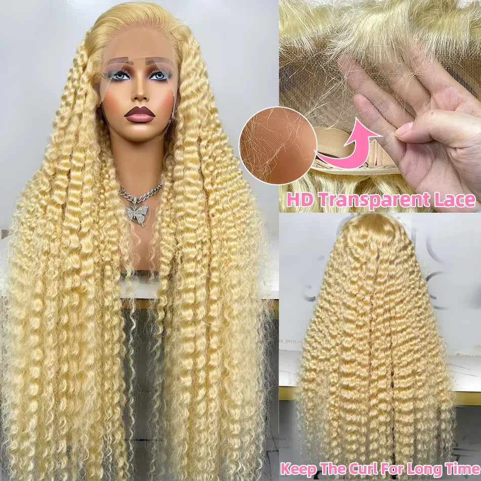 613 Deep Wave HD Lace Frontal Wig Density Long Blonde Curly Wig Water Wave 613 Wig Pre Plucked With Baby Hair for WomenReady to Wear On Clearance Sale Pre Plucked Wig Party Work