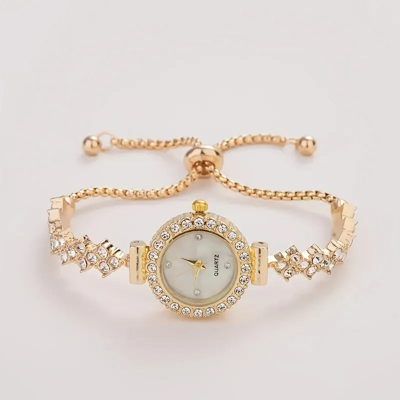 1 piece of elegant women's quartz watch, paired with luxurious rhinestone embellishment - gold simulated bracelet