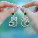 Cute owl drop earrings for women in silver with colorful zircon gemstones by HSF Marketplace