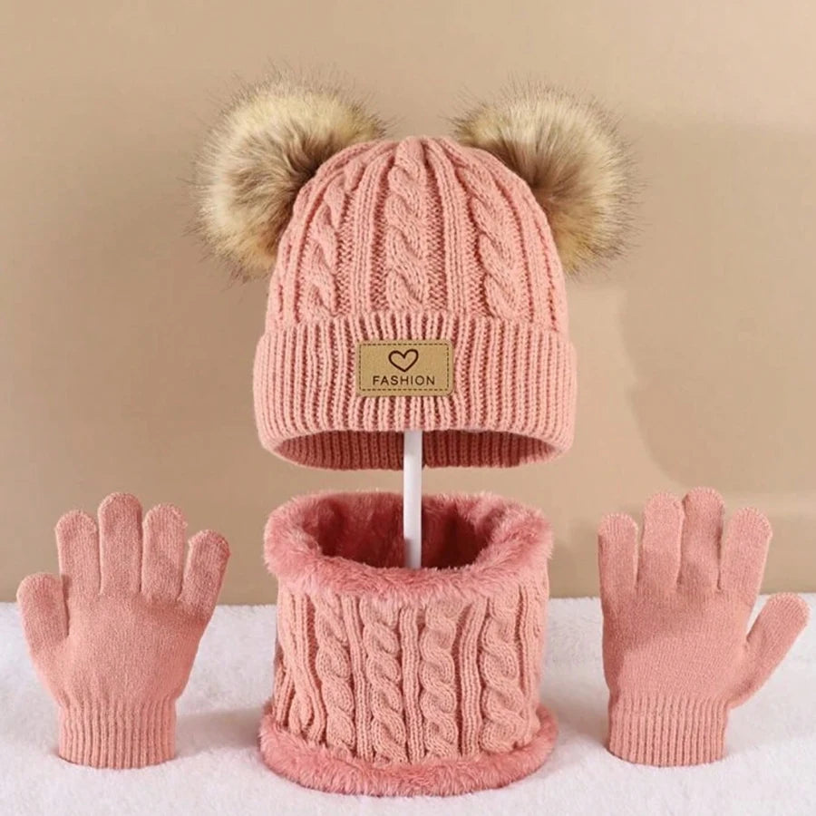 Children's warm hat and neck gloves set by HSF Marketplace for autumn and winter protection