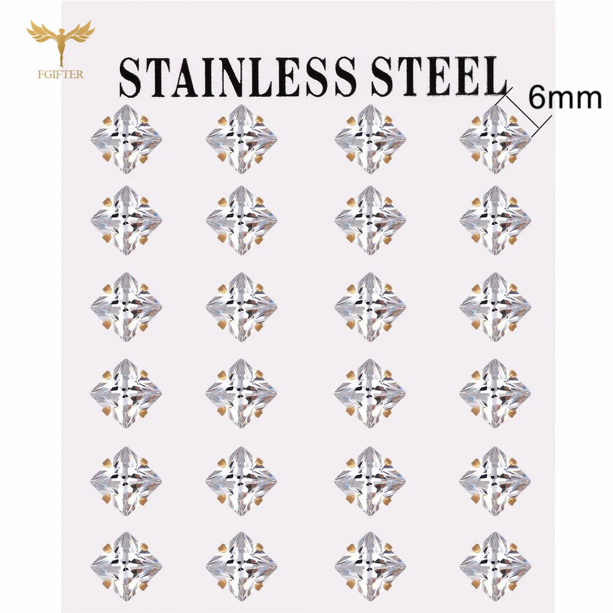 12 pairs white crystal stud earrings set, 2–7mm round and square zircons with golden stainless steel, HSF Marketplace