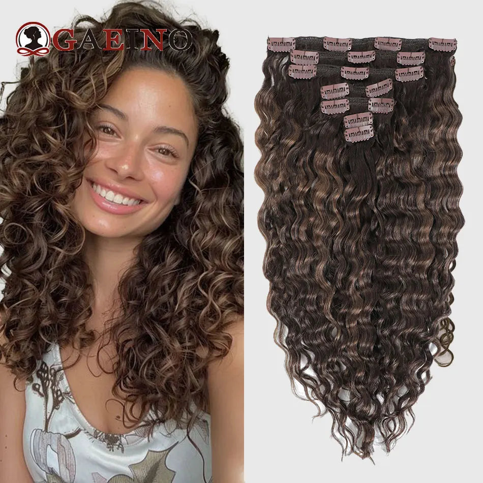 12A grade water wave clip-in hair extensions, 100% human hair Remy 7-piece set in wet and wavy texture