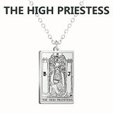 Women’s stainless steel Tarot cards necklace featuring Major Arcana charms, perfect for divination and wealth amulet jewelry.