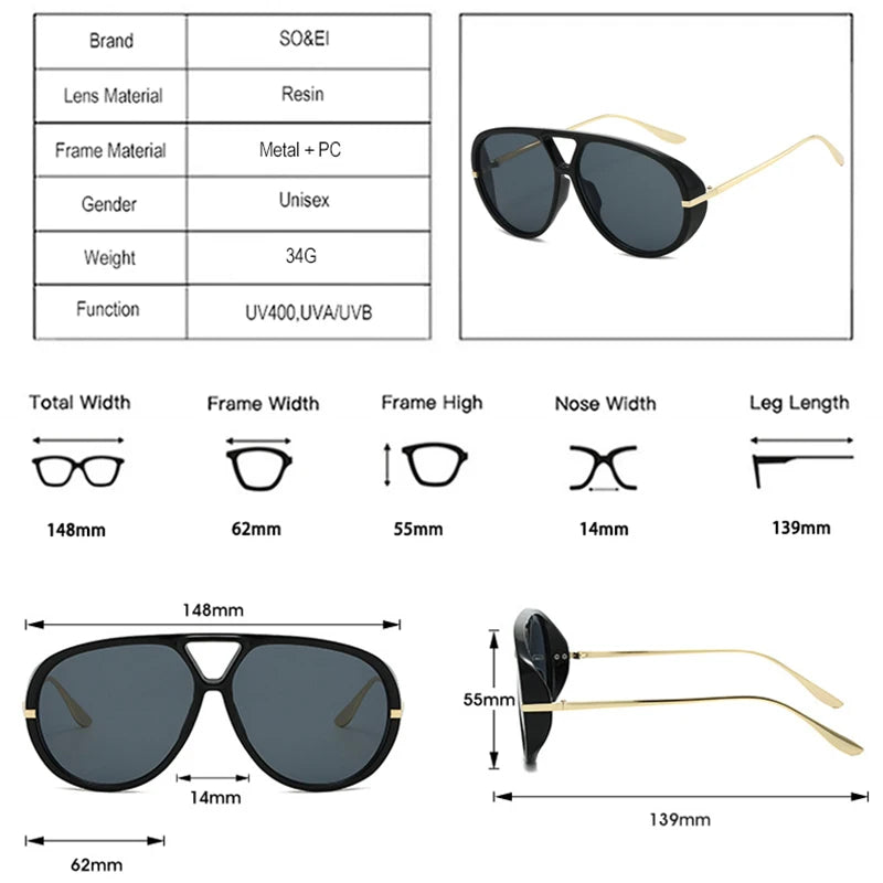 Oversized women's pilot sunglasses with double bridges, retro candy color gradient, UV400 protection, and punk style by HSF Marketplace