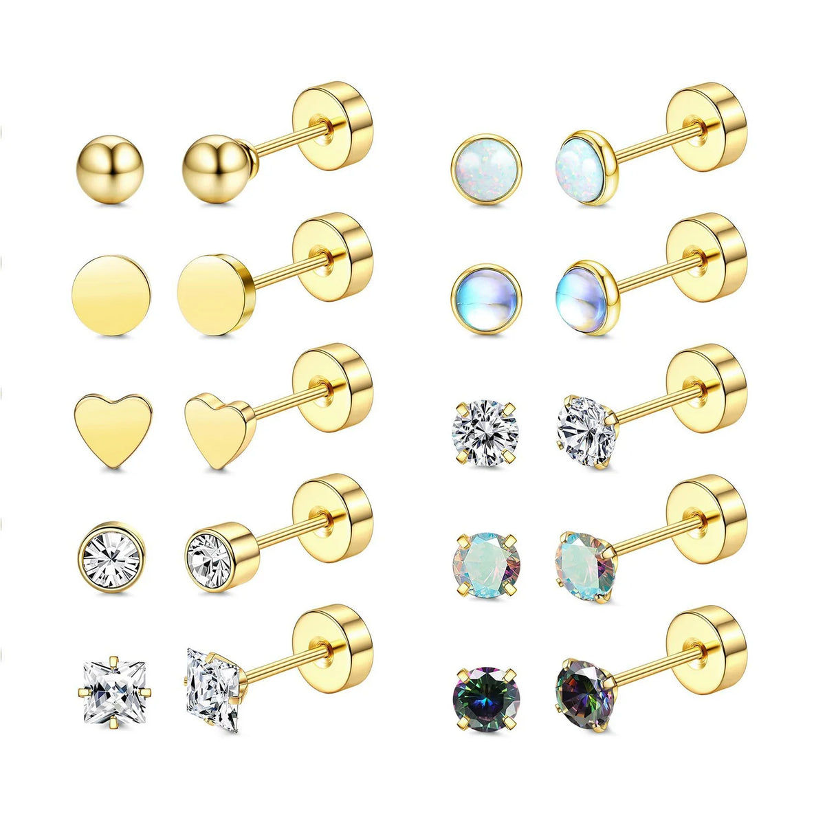 10 pairs flat back stainless steel earrings for sensitive ears by HSF Marketplace