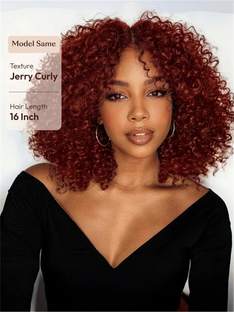 Reddish brown curly glueless human hair wig by HSF Marketplace