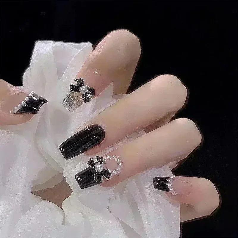 24-piece blush pink glitter diamond cat eye press-on false nails with short coffin full-cover tips