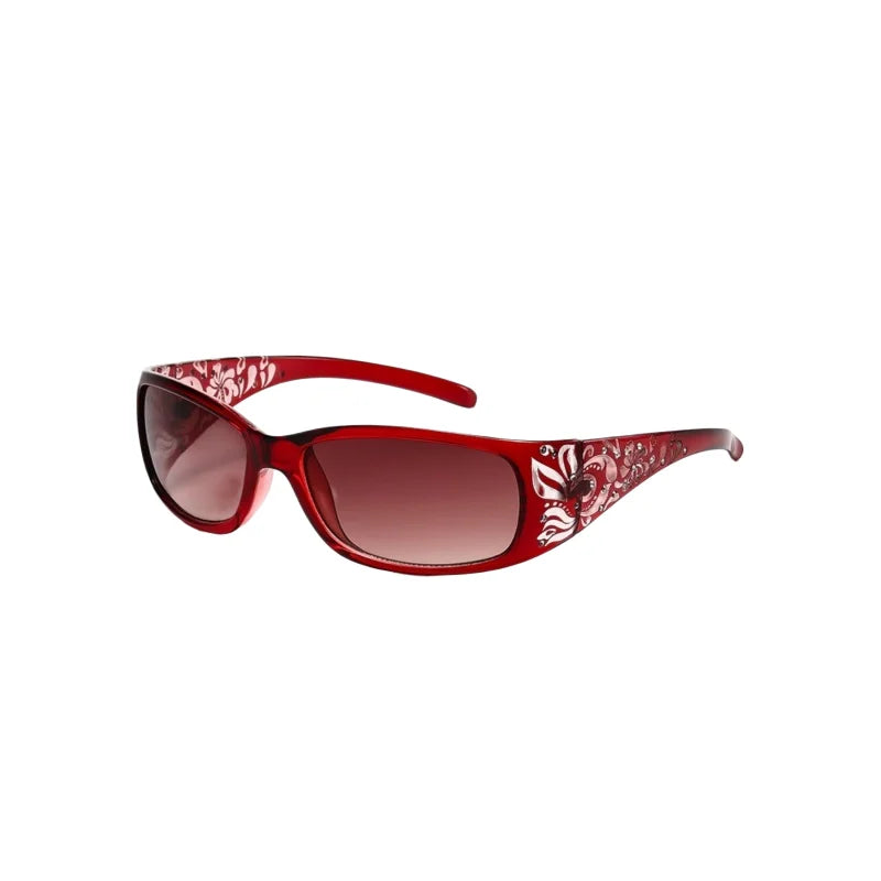 Retro cat eye sunglasses with printed diamond accents, personalized design, trendy outdoor sun protection for women by HSF Marketplace