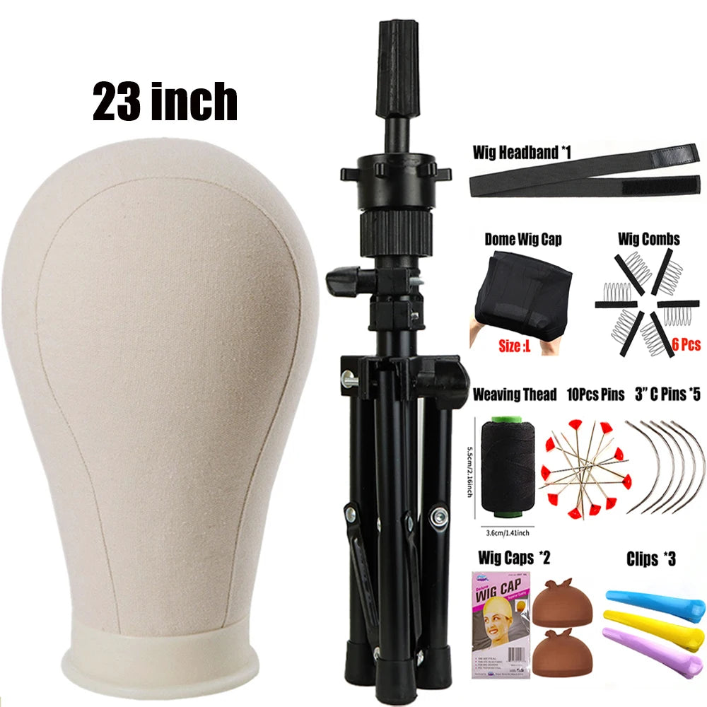 Wig Stand Tripod & Canvas Block Wig Head Adjustable Hairdresser Training Head Stand Set For Wig Display Styling Salon Home Used