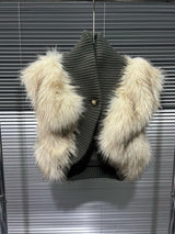 Women's fluffy faux fur knitted sleeveless cropped vest by HSF, featuring a furry cropped waistcoat design