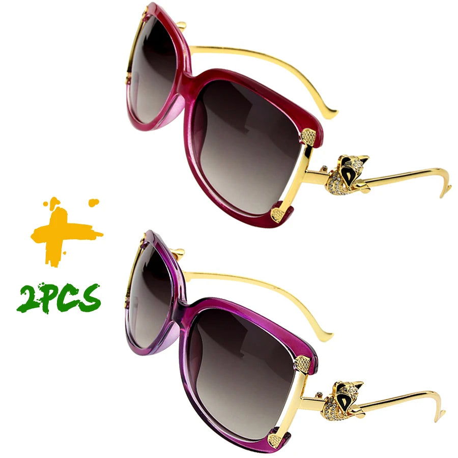 Women's oval retro sunglasses with gold fox design by HSF Marketplace