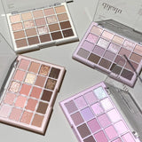20-color low-saturation Korean eyeshadow palette with purple matte, pearlescent, glitter, and waterproof shades