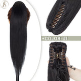 TESS Brazilian human hair claw clip-in ponytail extension, 14–22 inches, natural black to blonde blend