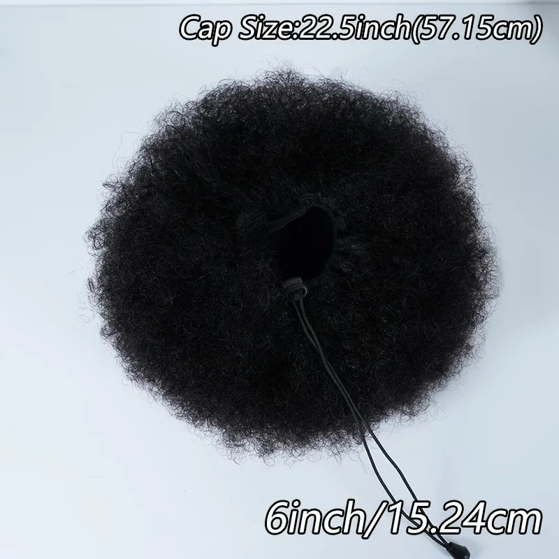 HSF Marketplace human hair afro curly drawstring ponytail wig with small fluffy curls and secure non-slip fit