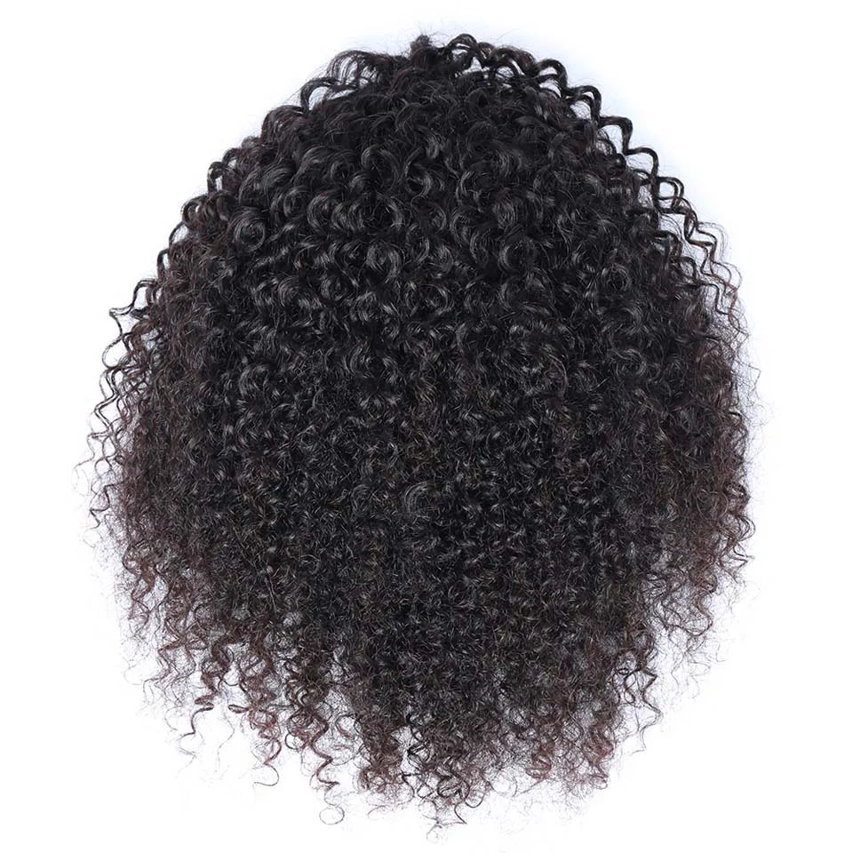 Human hair afro kinky curly drawstring ponytail extension with clips for women, fluffy natural afro puff in black