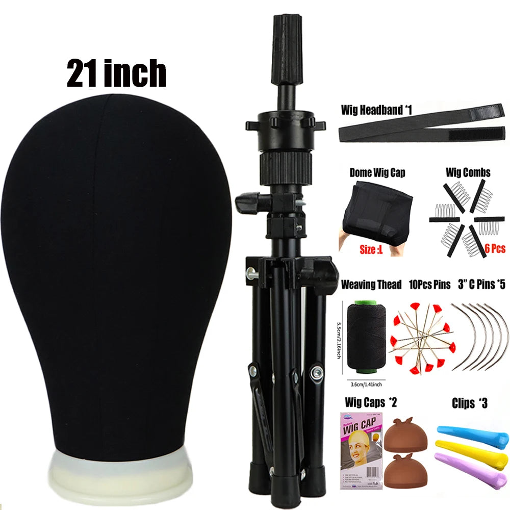 Wig Stand Tripod & Canvas Block Wig Head Adjustable Hairdresser Training Head Stand Set For Wig Display Styling Salon Home Used