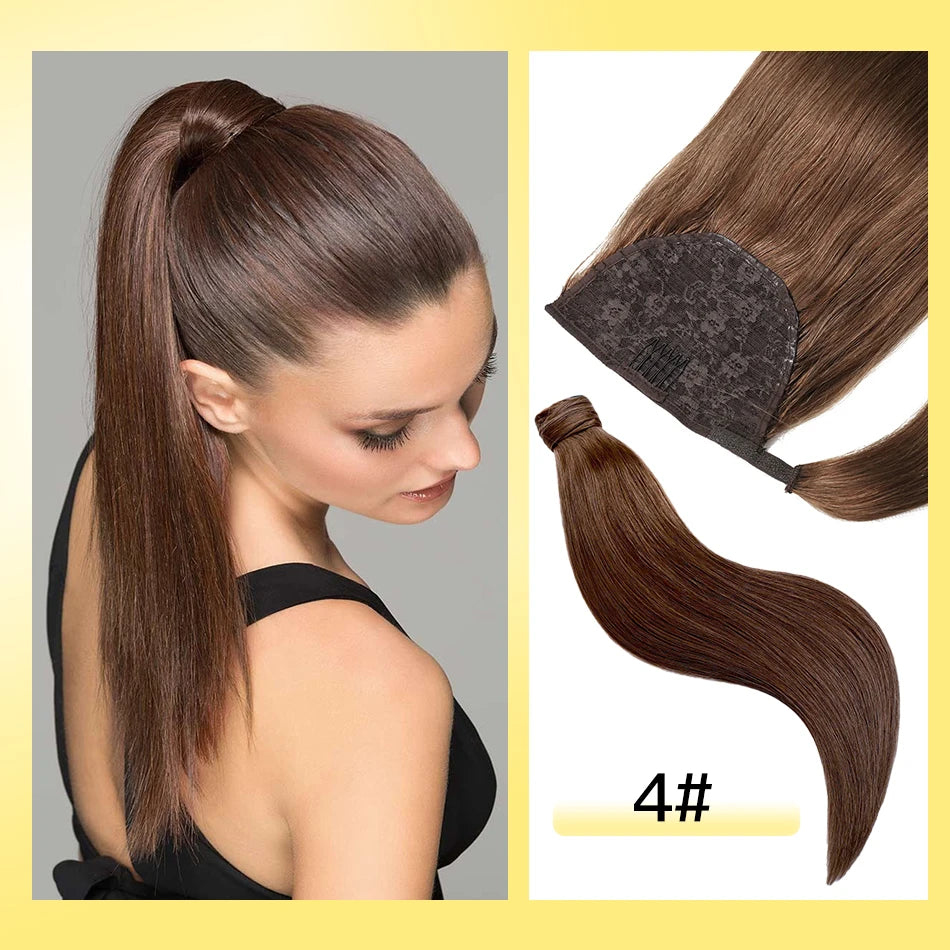 Yelo Ponytail Human Hair 14-18" Highlight Ponytail Extensions 100% Real Human Ponytail Hair Extensions 60g/Set For Women