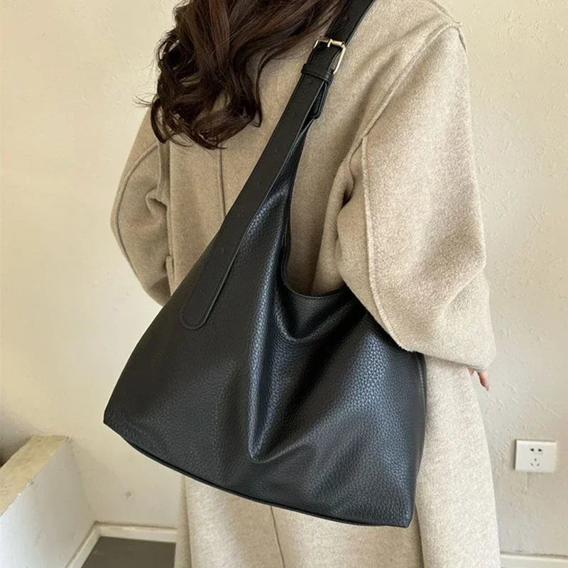 Leather tote bag for women, large capacity fashion handbag by HSF Marketplace, trendy high-quality shoulder bag for daily use